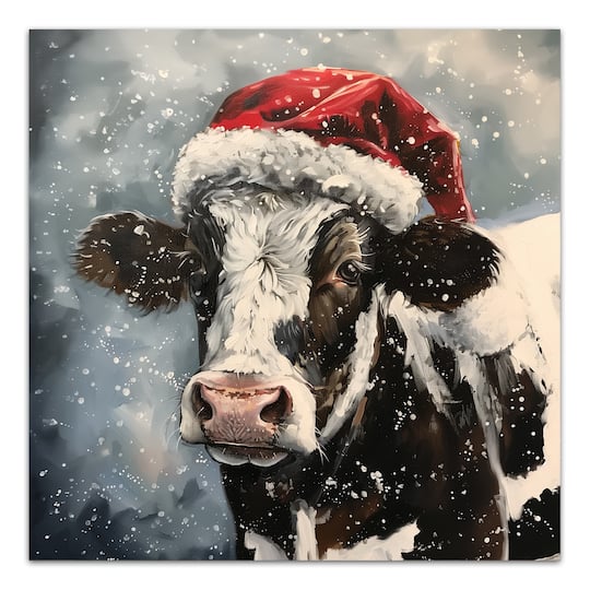 Painty Christmas Cow 24" x 24" Canvas Wall Art